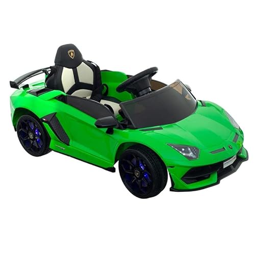 Sportwagen Lambo Aventador SVJ Elektroauto für Kinder mit Fernbedienung, 3-4 Jahre bis 30 kg, Premium Soundsystem mit Motorsound, Hupe, USB – Lizenziertes Kinderauto grün 3-5 km/h