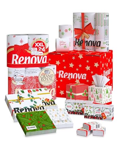 Renova Christmas Weihnachts Paket - Toilettenpapier - Küchentücher - Papierservietten - Taschentücher - Kosmetiktücher