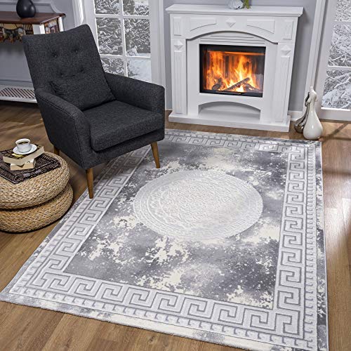 SANAT Teppiche für Wohnzimmer - Teppich Grau, Kurzflor Teppich Modern, Öko-Tex 100 Zertifiziert, Größe: 200x280 cm