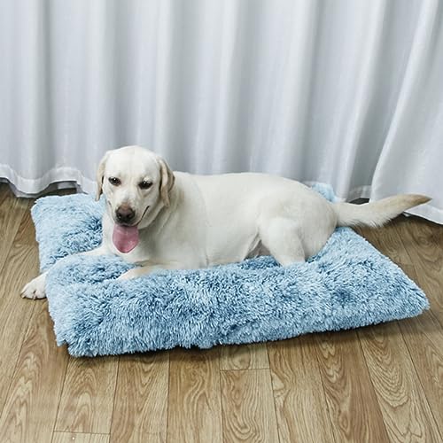 Yanman Großes rechteckiges Hundebett, wasserdicht, Hundekäfig Bett mit rutschfester Unterseite, flauschig, Plüsch, weiche Hundebetten, Anti-Angstzustände, waschbare Hundematratze