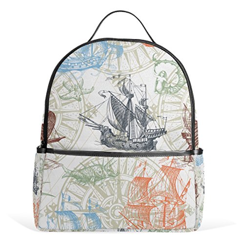 ALAZA Vintage Schiffs-Kompass Monster-Rucksack für Schule Bookbag