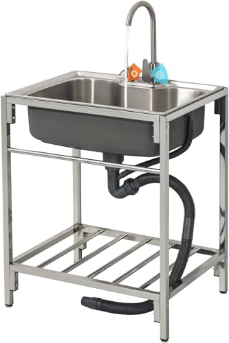 Outdoor-Spüle 304 Edelstahl Utility Sink Free Standing Kitchen Sink Set mit Storage Shelve Cold Hot Faucet für Waschküche Hinterhof Garage (Size : 47 * 71 * 75cm)