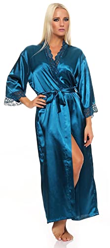 AE Damen langes Kimono Seidenrobe Morgenmantel; Petrol S