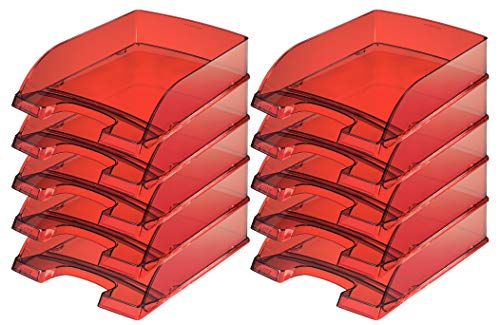 Leitz 5226 Plus Briefkorb, 7 cm Höhe, stapelbar, transparent (rot, 10er Pack)