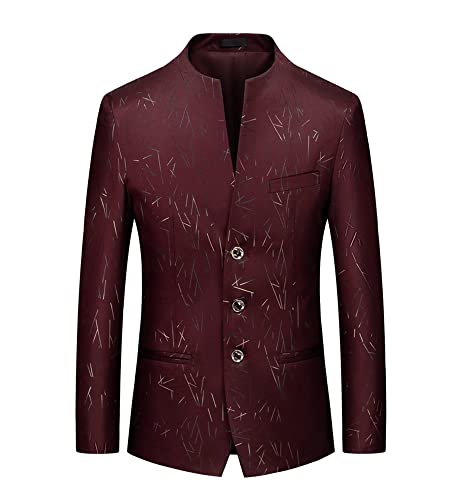 Jacke Herren Stehkragen Anzug Sakko Herren Modern Luxus Stilvoll Anzugjacke Herren Mit Druck Paisley Blazer Herren Slim Fit Abendessen Hochzeit Business Jacke Herren E-Wine Red 6XL