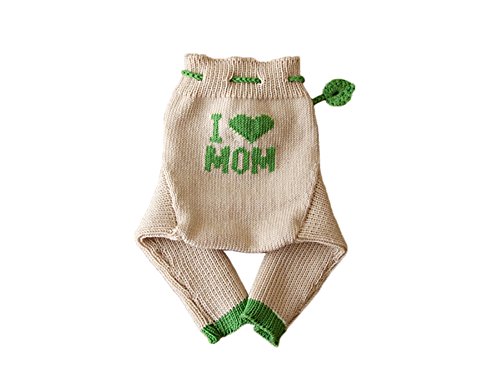 100% Merino Wolle Baby Wollwindelhose Überhosen Longies gestrickt I love Mom M Beige-Green