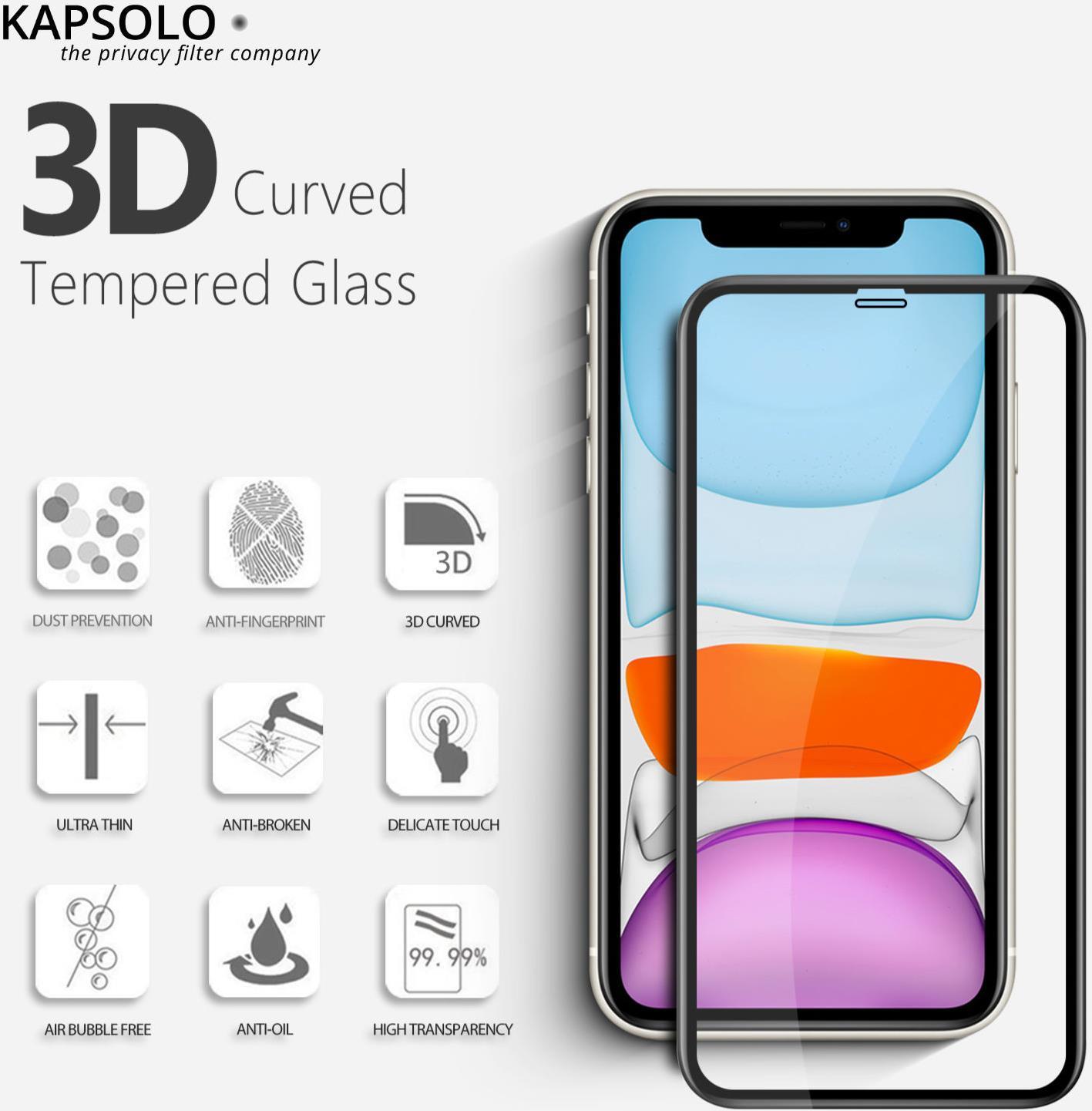 KAPSOLO Displayschutzglas - vollflächiges Displayschutz mit abgerundete Kanten - Temperglas - 3D schutzglas für Apple iPhone XR (KAP30205)