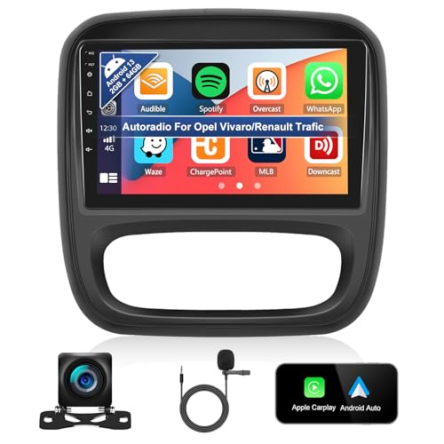 【2+64G】 2 Din Android 13 Autoradio für Opel Vivaro B/Renault Trafic/FIAT Talento/Nissan NV300 mit Carplay & Android Auto, 9" Touchscreen Radio mit Bluetooth WiFi GPS FM/RDS HI-FI SWC+Rückfahrkamera