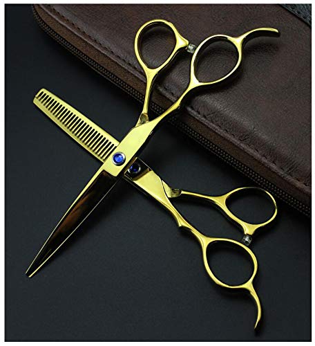 6,0-Zoll-Berufsherrenfriseur Haarschneidescheren und Texturizing/Ausdünnung Schere - Perfekt für Linkshänder Friseur,Gold