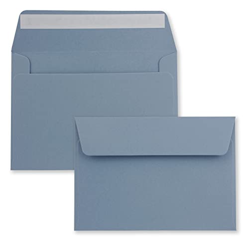 250x Briefumschläge Grau-Blau DIN C6 Format 11,4 x 16,2 cm - Haftklebung - Kuverts ohne Fenster - Weihnachten, Grußkarten & Einladungen - Für A6 & A4 Papier