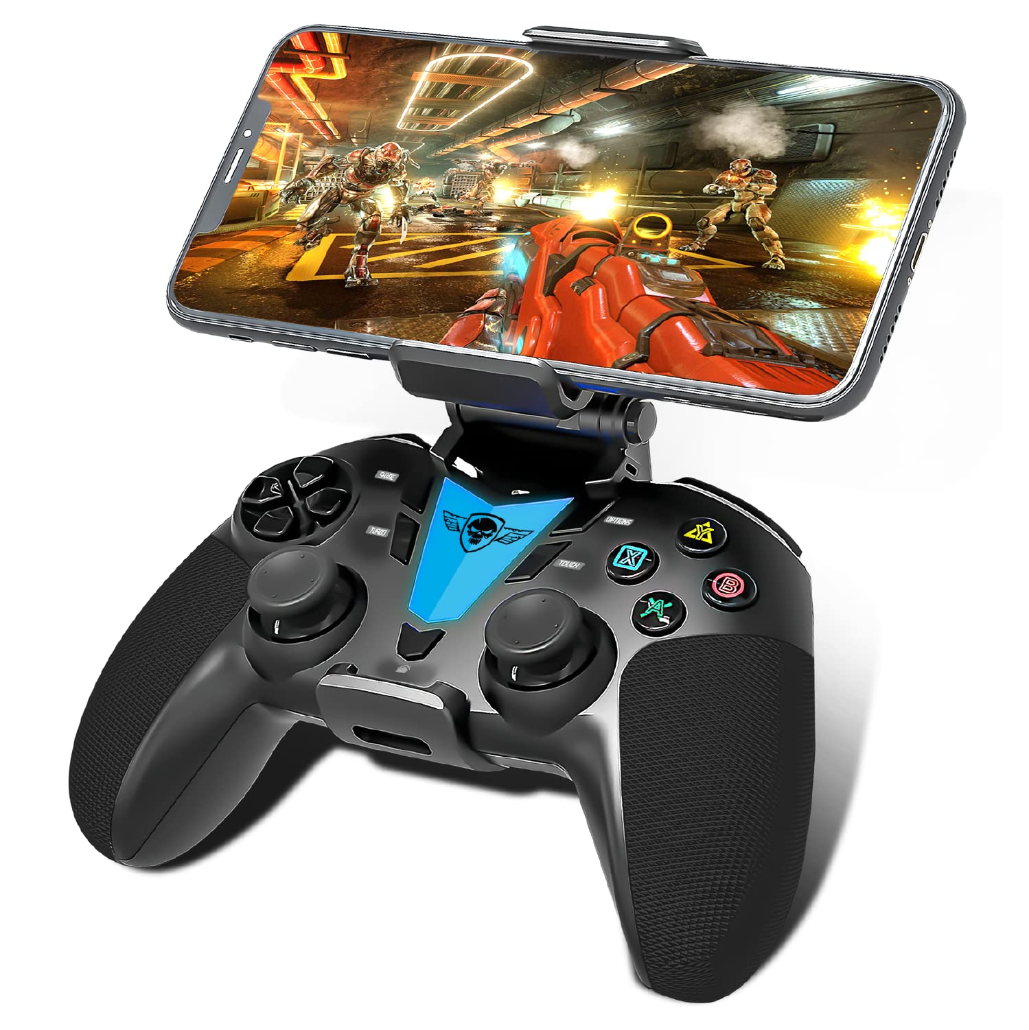 Telefon Controller für Android Smartphone Bluetooth mit programmierbarer Taste + Smartphone Halterung, Kompatibel mit iPhone, Apple TV, IOS, Android, PS4, PS3 und PC Gamer