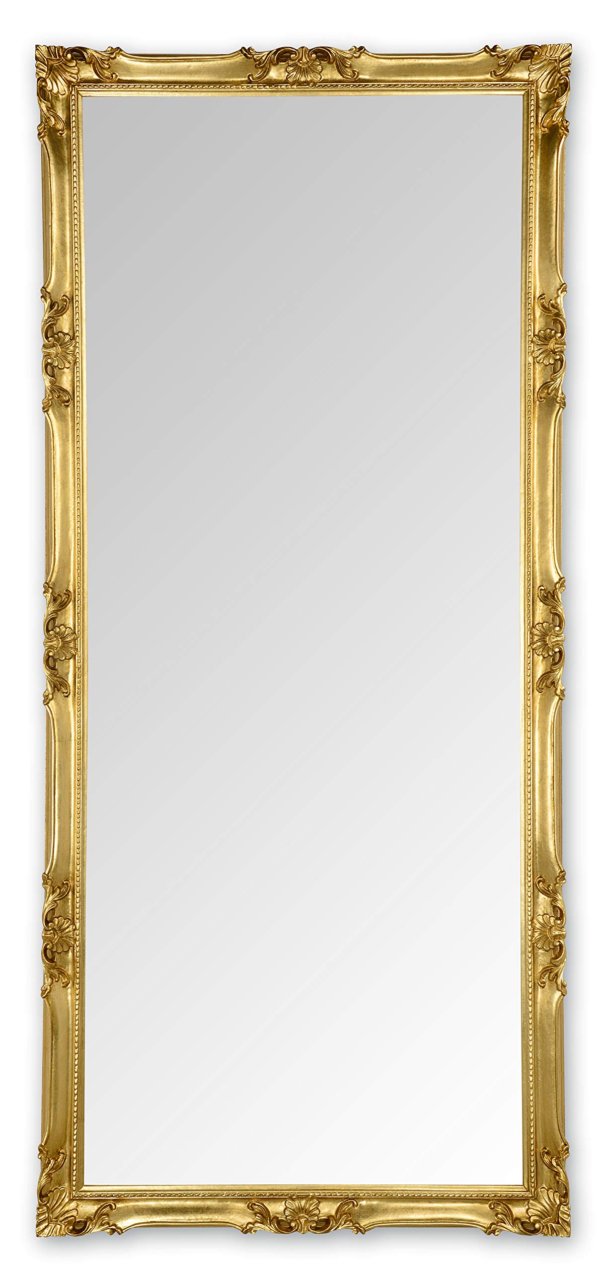 MO.WA Wandspiegel Spiegel klassisch Barock 82x182 Blattgold Ganzkörperspiegel mit Holzrahmen vergoldet Hoch- oder Querformat Spiegel Groß Bodenspiegel Made in Italy.