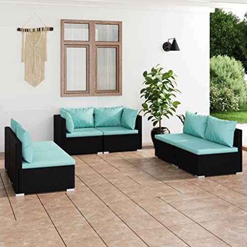 ZQQLVOO Lounge Sessel Terrassenmöbel Terassenmöbel Außen6-tlg. Garten-Lounge-Set mit Kissen Poly Rattan Schwarz