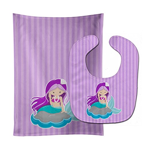 Caroline's Treasures Beach Meerjungfrau Purple Hair No. Lätzchen und Spucktuch, groß, mehrfarbig, 3 Stück