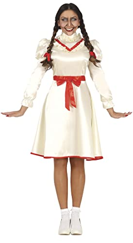 FIESTAS GUIRCA Böse Puppe - Weißes Kleid mit roten Schleifen Kostüm Erwachsene Damen Größe S 34-36
