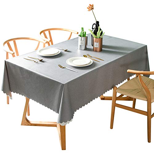 Naturer PVC Grau Tischdecke Abwaschbar Leinenoptik Einfarbig Tischwäsche Wachstuch Tischdecke Wasserabweisend 110x170cm