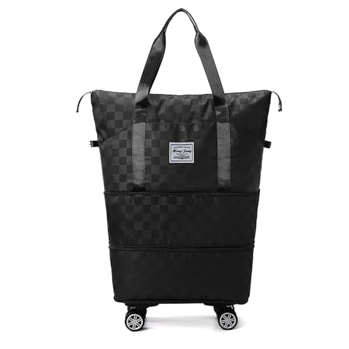 Porceosy Vielseitige Handtasche für Reisen, platzsparende Handtasche für Reisen, 36–55 l, erweiterbare Aufbewahrungstasche mit abnehmbaren Rollen, für Reisen, Fitnessstudio, mehr Schwarz