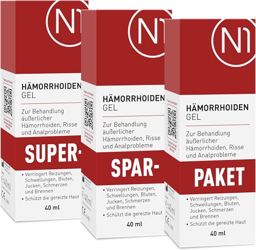 N1 Hämorrhoiden Gel 120 ml - SUPER-SPAR-PAKET - Medizinprodukt gegen Brennen, Schmerzen, Blutungen & Juckreiz - entzündungshemmende Hämorrhoiden Salbe & bei Analfissuren