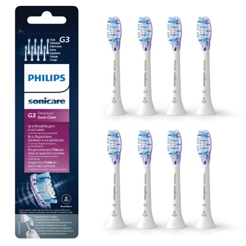 Philips Sonicare G3 Premium Gum Care, Bürstenköpfe für Schallzahnbürsten, 8 x Premium Gum Care-Bürstenköpfe für saubere Zähne und gesundes Zahnfleisch, in Weiß (Modell HX9058/17)