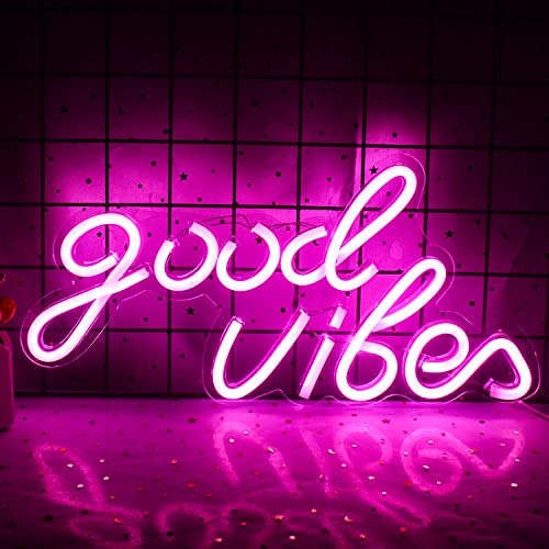 Rosa Good Vibes neon schild, Neon-Wanddekorationsschilder, echtes Acryl-Neonlicht, 7,9"x 15,9" USB-LED-neonschilder für Schlafzimmer, Hausbar, Hochzeitstag, Partygeschenk zum Geburtstag