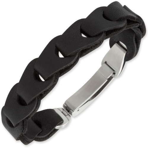 Schmuck-Pur Echt Leder Armband Herrenarmband mit Edelstahlverschluss schwarz 19cm