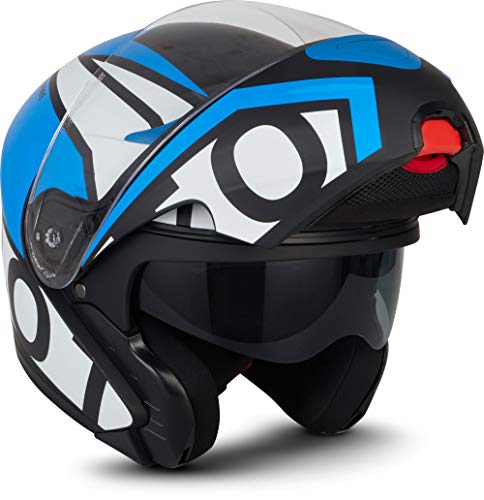 MOTO Helmets® F19 „Runner Blue“ · Motorrad-Helm · Klapp-Helm Modular-Helm Flip-up Integral-Helm Motorrad-Helm Roller-Helm Sport · ECE 22.05 Sonnenvisier Schnellverschluss Tasche XS (53-54cm)