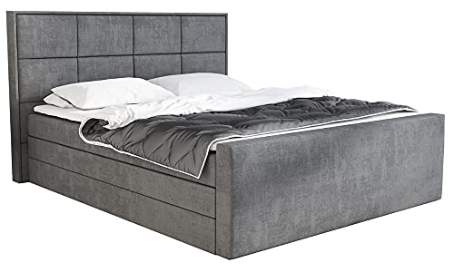 GREKPOL Zeus Amerikanisches Bett, 230x160cm, Polyester, Boxspring, Zwei Bonnell-Matratzen, VISCO-Schaum-Topper, Zwei Bettkästen, komfortabel, elegant140