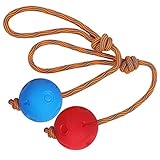 Hundespielzeug aus Seil, 2 Stück, Ball auf einem Seil, Hundespielzeug, unzerstörbar, natürlich, elastisch, zum Apportieren, Fangen, Werfen und Ziehen des Krieges (5 cm, blau + rot)