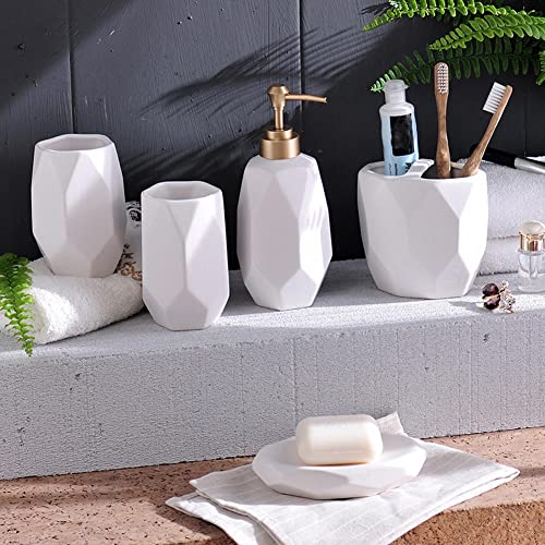 JINYISI Badezimmer-Zubehör-Set, 5-teiliges Keramik-Badezimmerzubehör-Set, Zahnbürstenhalter-Set, Badezimmer-Set, Zubehör (schwarz/weiß)