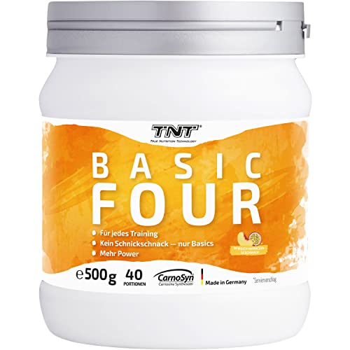TNT Basic Four Peach-Maracuja (500g) • Pre Workout Booster • Mit Creapure® Creatin-Monohydrat, Tyrosin, Beta-Alanin • Trainingsbooster