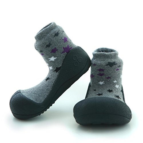 Attipas Twinkle Black - ergonomische Baby Lauflernschuhe, atmungsaktive Kinder Hausschuhe ABS Socken Babyschuhe Antirutsch 22.5