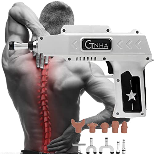JINTAOMA Chiropraktik-Pistole, 750 N Chiropraktik-Einstellwerkzeug für die untere Halswirbelsäule, Thorax-Lendenwirbelsäule mit 10 Massageköpfen,Silver