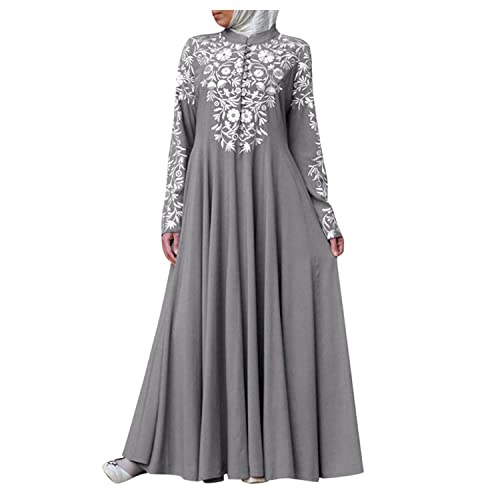enheng Damen muslimisches Kleid Maxi Kaftan Abaya Kleid islamisches Jilbab Dubai Kleid Langarm ethnischer Stil Gebetskleidung Hijab, A-grau, L