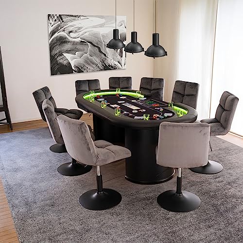 Home Deluxe - Pokertisch mit 2 Stühlen Double UP - Tisch mit LED Beleuchtung u. Getränkehalter, Maße: 215 x 106 x 78 cm, Stuhlfarbe: Hellgrau I Spieltisch Poker Tisch