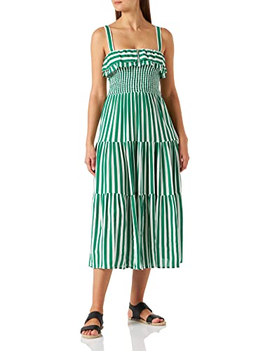 Springfield Damen Midi, gestreift Kleid, grün, 36