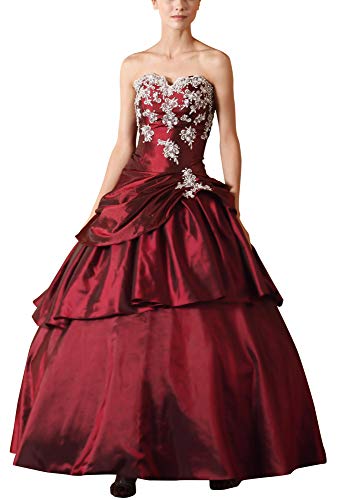 Romantic-Fashion Damen Ballkleid Abendkleid Lang Brautkleid Modell E615-E619 A-Linie TAFT Perlen Pailletten DE Rot Größe 52
