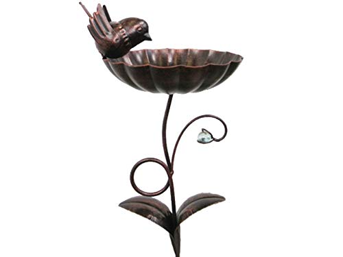 meindekoartikel Vogeltränke aus Metall zum Stecken - Dunkel Braun/Kupfer (Höhe 63 cm)