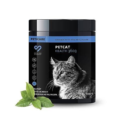 Peticare Senior Aktiv Vital Mix Pulver für alte Katzen | Natürliches Ergänzungsfutter-Mittel mit Grünlippmuschel, MSM, Curcuma | fördert Immunsystem & bei Mangelerscheinungen | petCat Health 3603