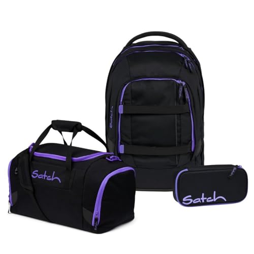 satch Pack Schulrucksack Set 3tlg. inkl. Schlamperbox und Sporttasche (Purple Phantom)