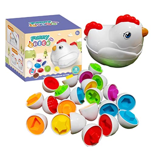 BSTCAR Spielzeug Eier Lernspielzeug, 12 Stück Spielzeug Eier mit Hühneraufbewahrung, Farbe Und Form Montessori-Spielzeug für Sortieren und Kombinieren, Ostergeschenke Kinder Ab 2 3 4 5 6 Jahre