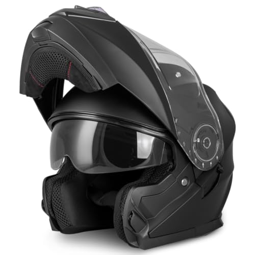 VINZ Santos Klapphelm mit Sonnenblende | ECE 22.06 & PINLOCK vorbereitet | Motorrad Helm Integralhelm | Motorradhelm Klappbar | In Gr. XS-XXL | Matt Schwarz