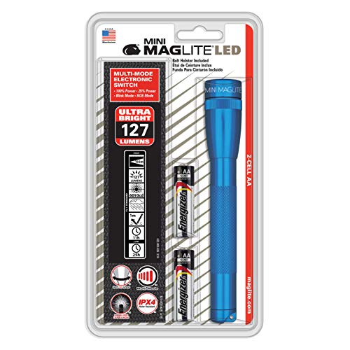 Mini Maglite 2AA LED-Taschenlampe, 97 Lumen, 17 cm blau inkl. 2 Mignon-Batterien und Nylonholster, SP2211H
