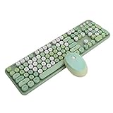 Drahtloses Tastatur- und Mausset, 2,4 GHz 104 Tasten Retro Schreibmaschinenstil Office Desktop Mechanische Tastatur Mäuse Kombination mit Multimedia-Taste(Grün)