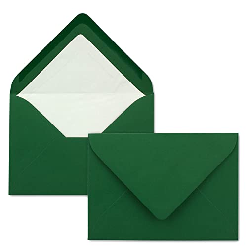 150 Briefumschläge in Dunkelgrün mit weißem Innenfutter - Farbige Kuverts in DIN B6 Format - 12,5 x 17,6 cm - Seidenfutter - Nassklebung