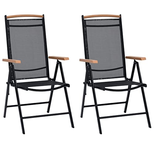 WRJENFSC Lounge-Stuhl Stühle für den Rasen Esszimmerstühle für die Terrasse Gartenstühle Klappbar 2 STK. Aluminium und Textilene Schwarz Geeignet für Garten, Hinterhof, Patio, Terrasse, im Freien