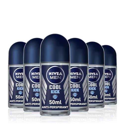 NIVEA MEN Cool Kick Anti-Transpirant Deo Roll On 6er Pack (6 x 50 ml) Men Anti Transpirant Deo Fresh Men Roll On Deo + Frischer Männlicher Duft