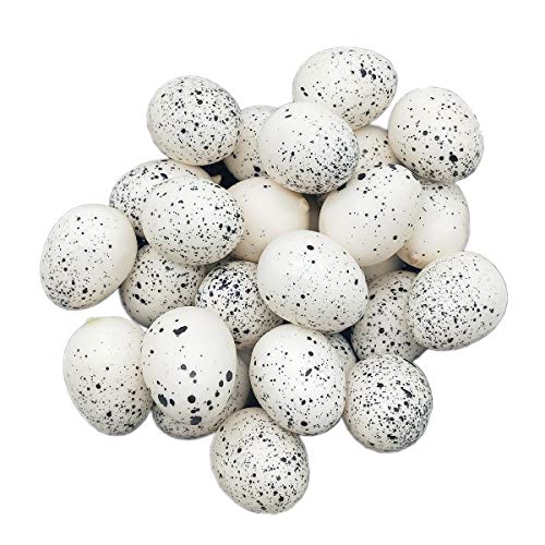 lwingflyer Wachteleier Deko Ei Künstliche Vogeleier Plastik Eier Weiß Schwarze Flecken Osterdeko für Hause Oberfläche für Party Tisch Garten Dekoration (30pcs)