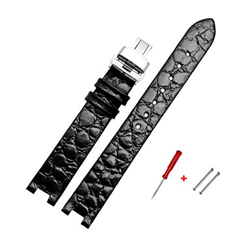 15mm Frauen Stein-Korn-Leder Notch Kalbsleder Armband Quick Release Butterflyschließe Uhrenarmband Zubehör mit Montagewerkzeug, 15mm