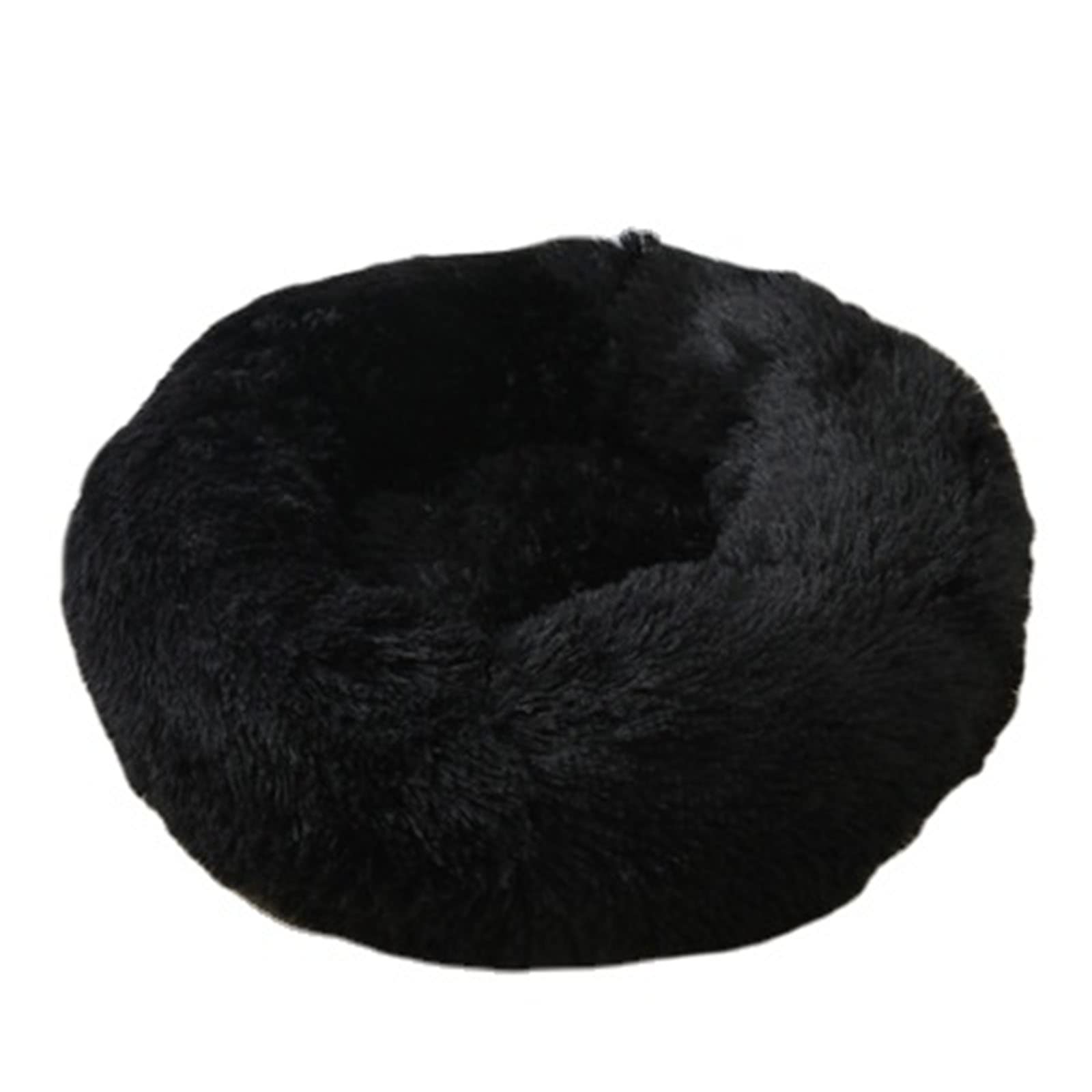 Beruhigendes Katzen- und Hundebett, flauschig, Plüsch, rund, warm, Donut-Design, mit rutschfester Unterseite, verbesserter Schlaf, Haustierhöhle, waschbar (110 cm, schwarz)