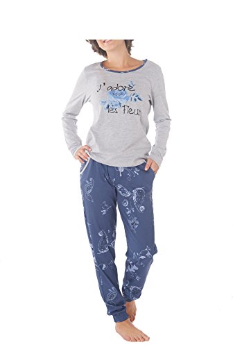 Damen Pyjama Schlafanzug Baumwolle Langarm SUN8 44/46